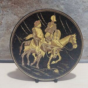 Vintage Small Toledo Damascene Footed Plate Don Quixote Sancho Panza